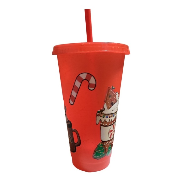 NEW handmade reusable cold cup “Gingerbread” with matching top & straw 24oz - Picture 6 of 8